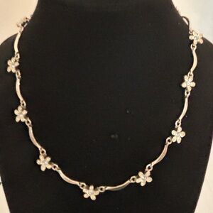 Anne Kline Crescent Link Floral Rhinestone Silver Necklace (4)